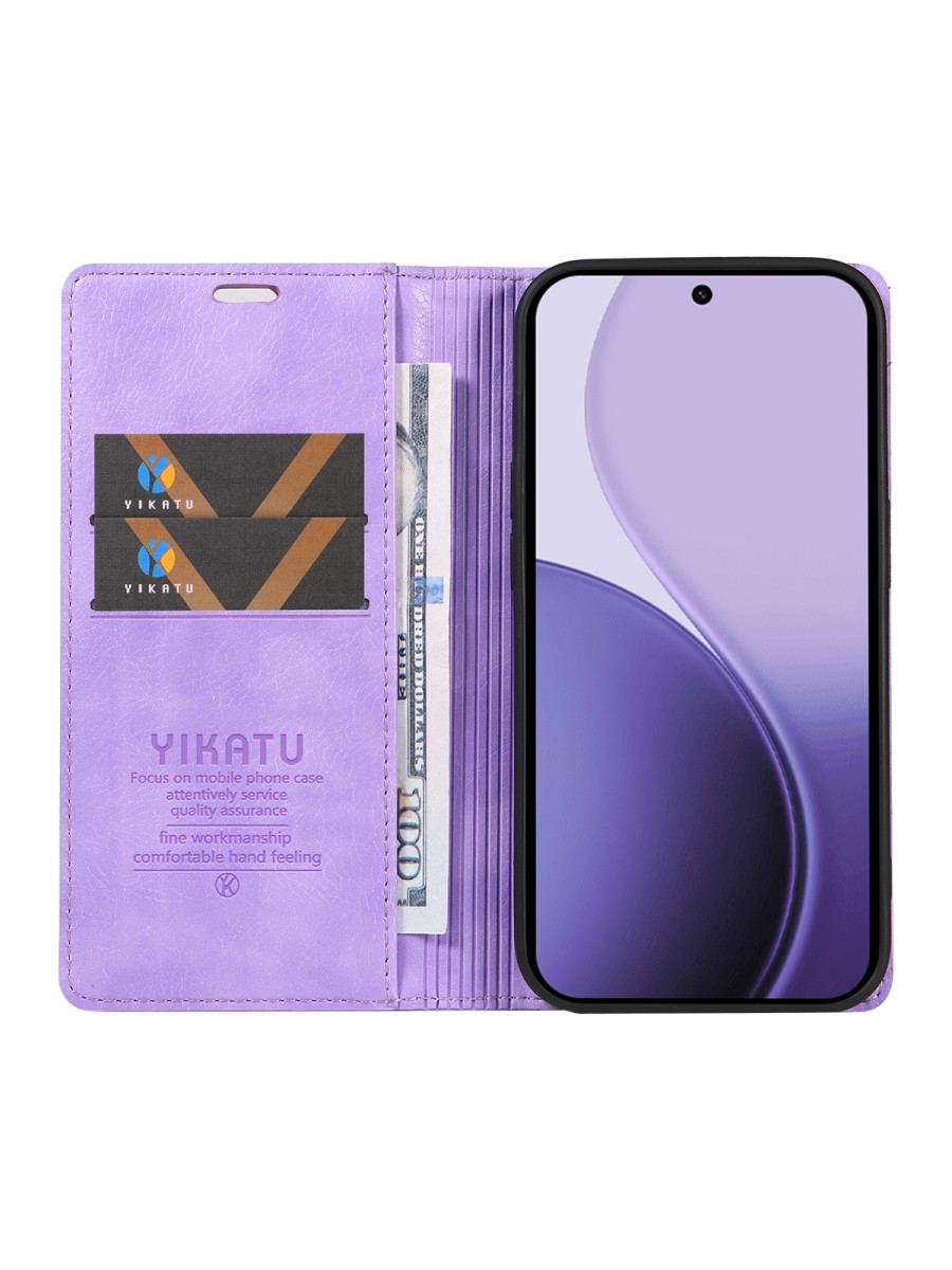 Калъф от еко кожа тип портмоне за Oppo Reno14 F - лилав