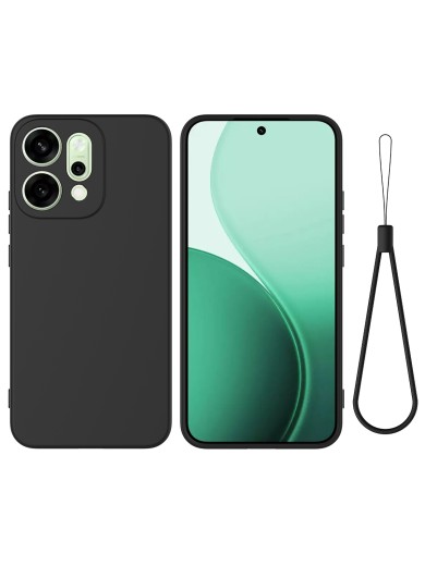 Предпазен устойчив на надраскване силиконов гръб с каишка за Oppo Reno14 - черен Предпазен устойчив на надраскване силиконов гръб с каишка за Oppo Reno14 - черен