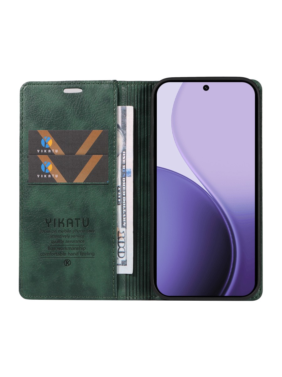 Калъф от еко кожа тип портмоне за Oppo Reno14 - зелен