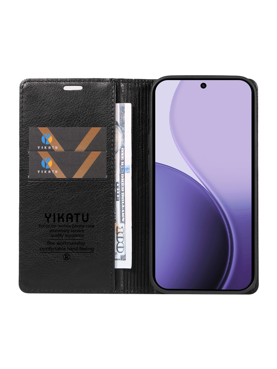 Калъф от еко кожа тип портмоне за Oppo Reno14 - черен