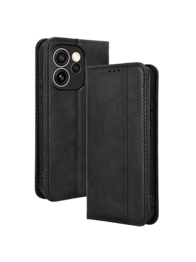 Калъф от еко кожа с ретро текстура тип портмоне за Oppo Reno15 F - черен