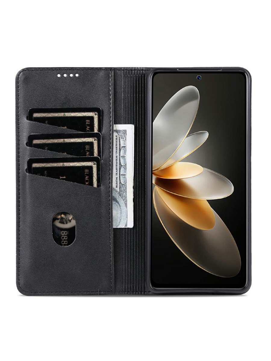 Калъф от еко кожа тип портмоне за Oppo Reno15 F - черен