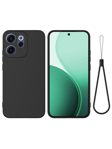 Предпазен устойчив на надраскване силиконов гръб с каишка за Oppo Reno15 FS - черен Предпазен устойчив на надраскване силиконов гръб с каишка за Oppo Reno15 FS - черен