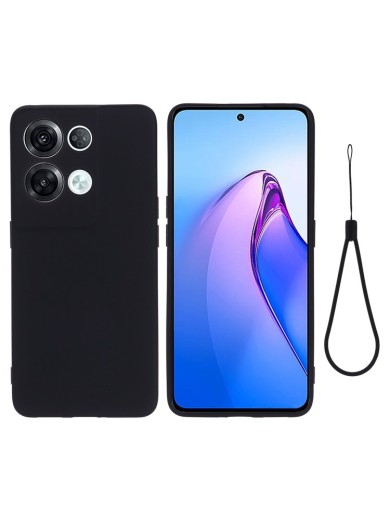 Предпазен удароустойчив силиконов гръб с каишка за Oppo Reno8 Pro - черен