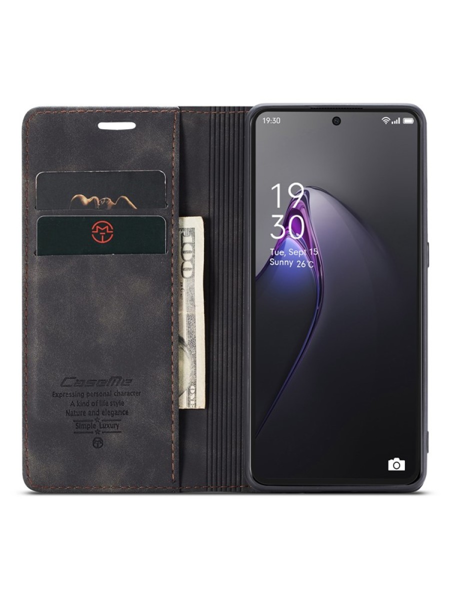Калъф от еко кожа тип портмоне за Oppo Reno8 Pro - черен