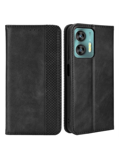 Калъф от еко кожа с ретро текстура тип портмоне за Oukitel C35 - черен