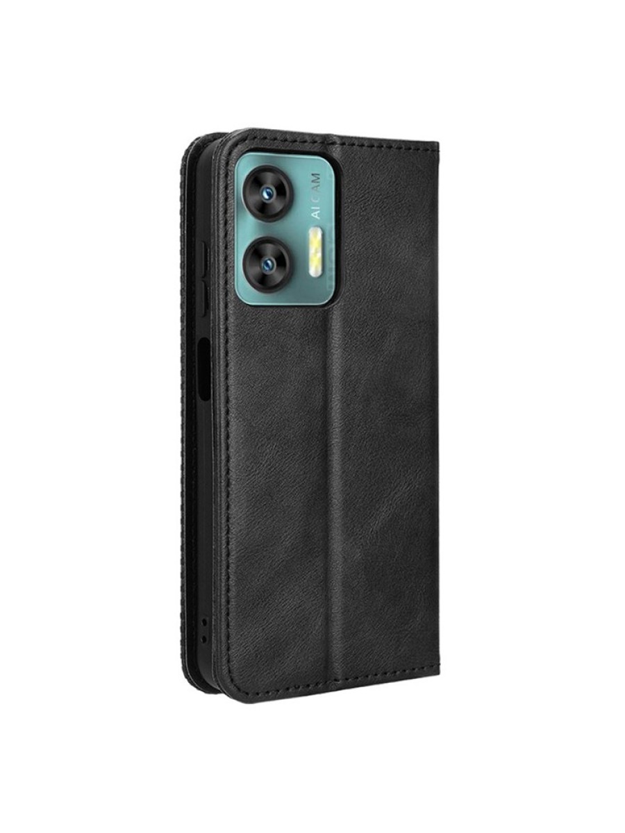 Калъф от еко кожа с ретро текстура тип портмоне за Oukitel C35 - черен