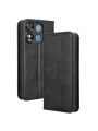 Калъф от еко кожа с ретро текстура тип портмоне за Oukitel C57 Pro - черен