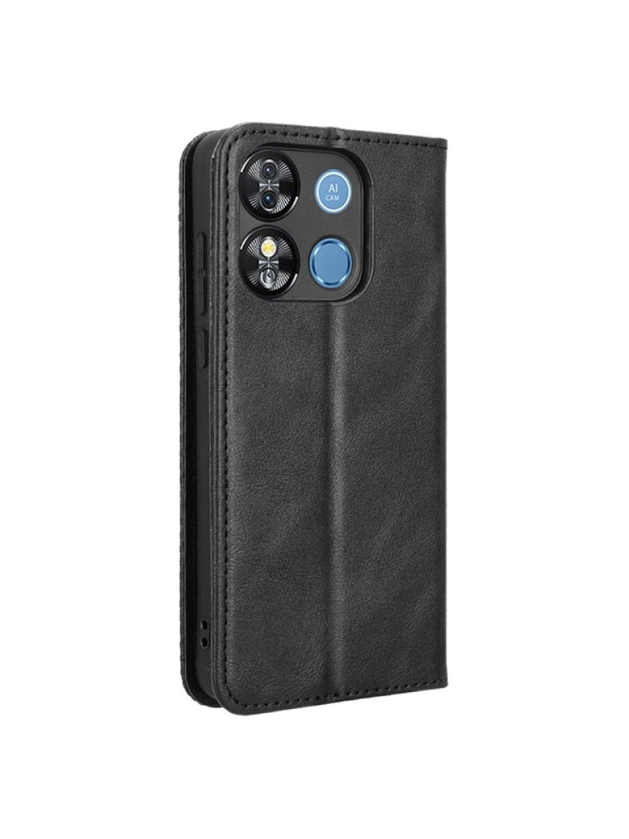 Калъф от еко кожа с ретро текстура тип портмоне за Oukitel C57 Pro - черен