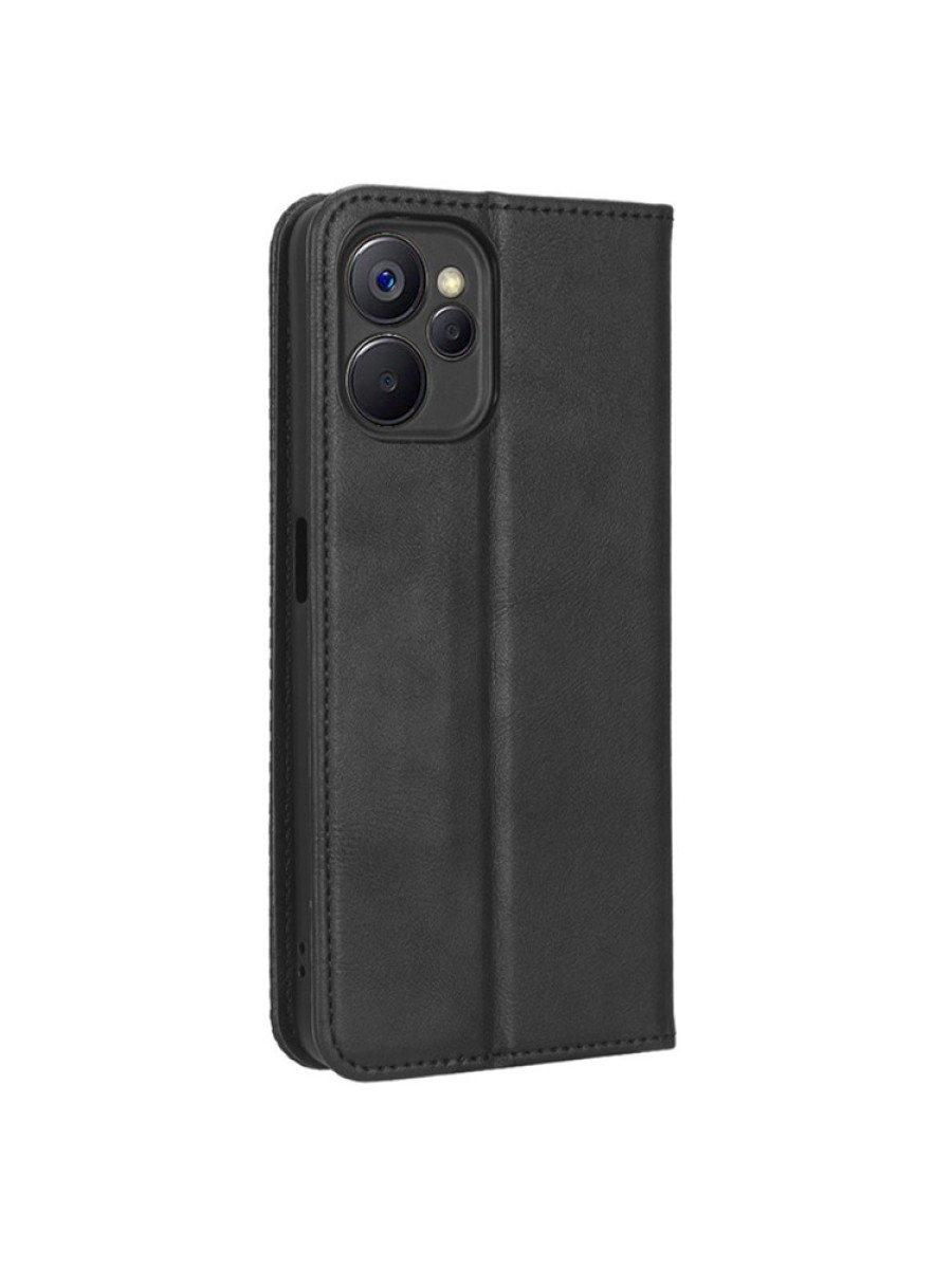 Калъф от еко кожа с ретро текстура тип портмоне за Realme 10 5G - черен