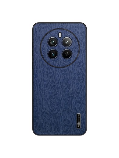 Удароустойчив гръб от еко кожа  с дървесна текстура за Realme 12 Pro - син