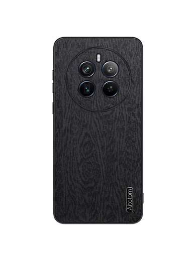 Удароустойчив гръб от еко кожа с дървесна текстура за Realme 12 Pro - черен Удароустойчив гръб от еко кожа с дървесна текстура за Realme 12 Pro - черен