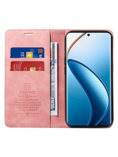 Калъф от еко кожа тип портмоне с RFID  блокираща технология за Realme 12 Pro - розов