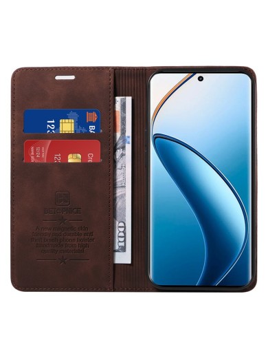 Калъф от еко кожа тип портмоне с RFID  блокираща технология за Realme 12 Pro - кафяв