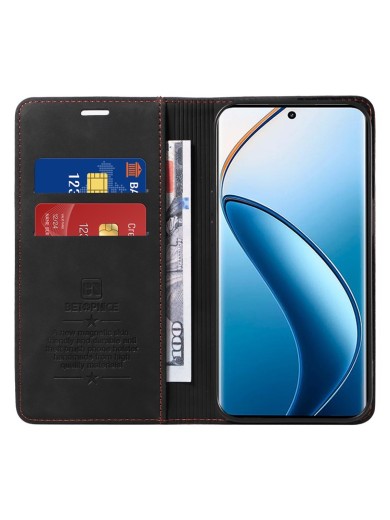 Калъф от еко кожа тип портмоне с RFID  блокираща технология за Realme 12 Pro - черен