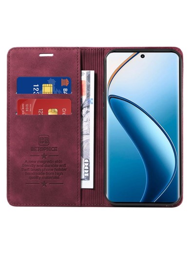 Калъф от еко кожа тип портмоне с RFID  блокираща технология за Realme 12 Pro - червен