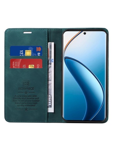 Калъф от еко кожа тип портмоне с RFID  блокираща технология за Realme 12 Pro - зелен
