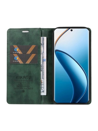 Калъф от еко кожа тип портмоне за Realme 12 Pro - зелен