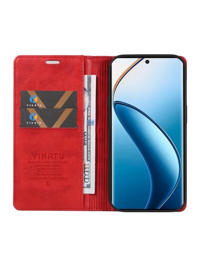 Калъф от еко кожа тип портмоне за Realme 12 Pro - червен