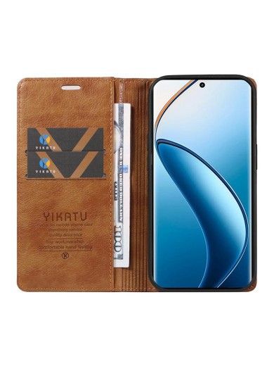 Калъф от еко кожа тип портмоне за Realme 12 Pro - кафяв