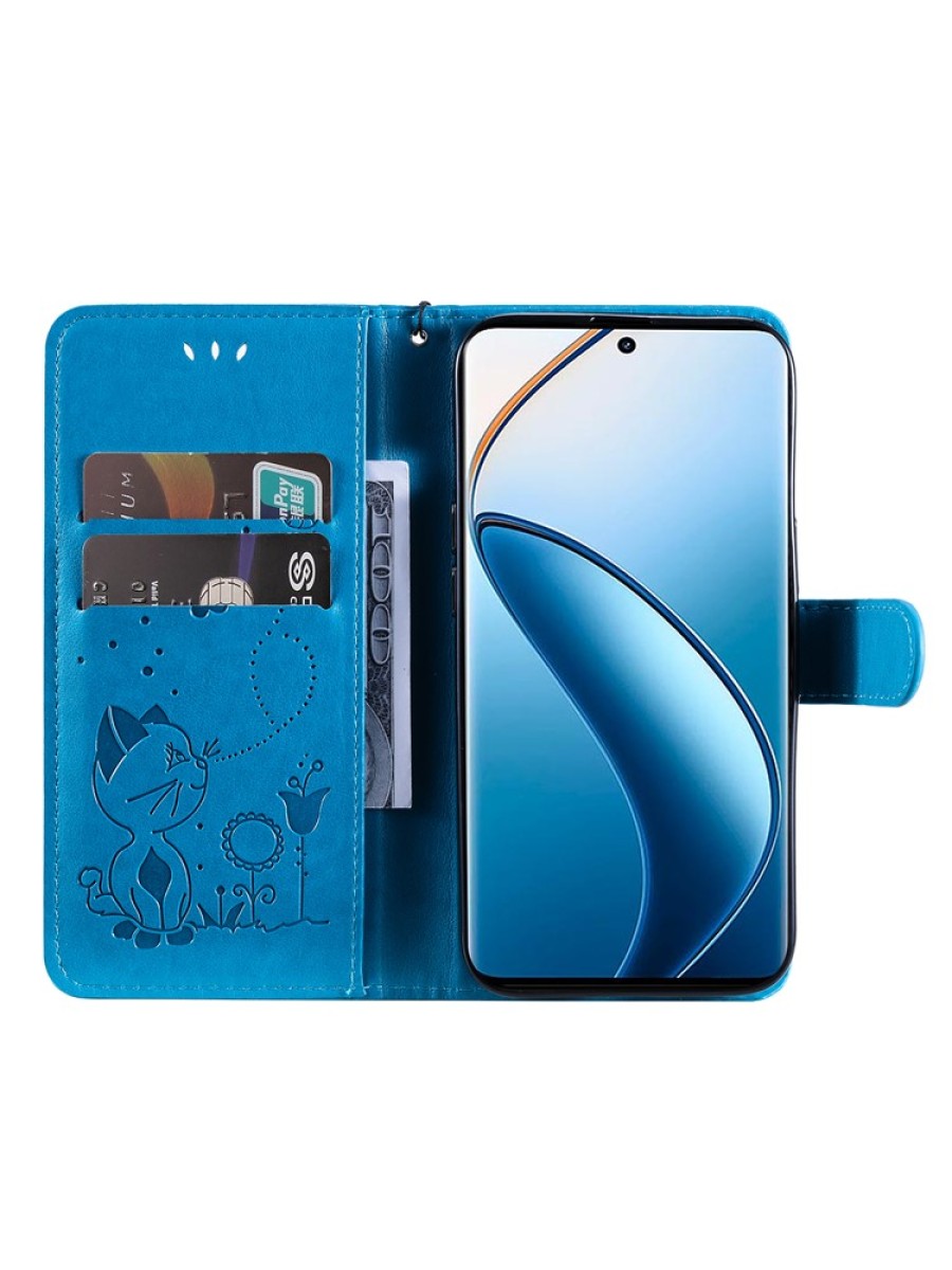 Калъф от еко кожа, тип портмоне за Realme 12 Pro - син