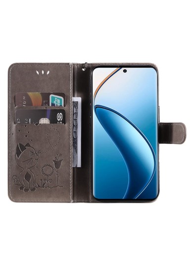 Калъф от еко кожа, тип портмоне за Realme 12 Pro - сив
