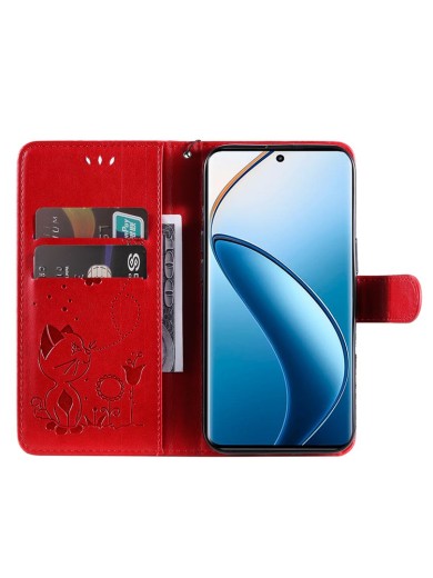 Калъф от еко кожа, тип портмоне за Realme 12 Pro - червен
