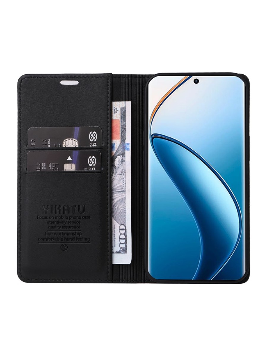 Калъф за телефон от еко кожа тип портмоне за Realme 12 Pro+ - черен