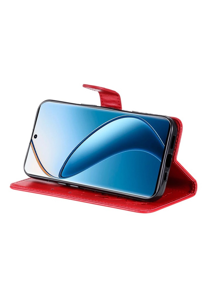 Калъф от еко кожа, тип портмоне за Realme 12 Pro - червен