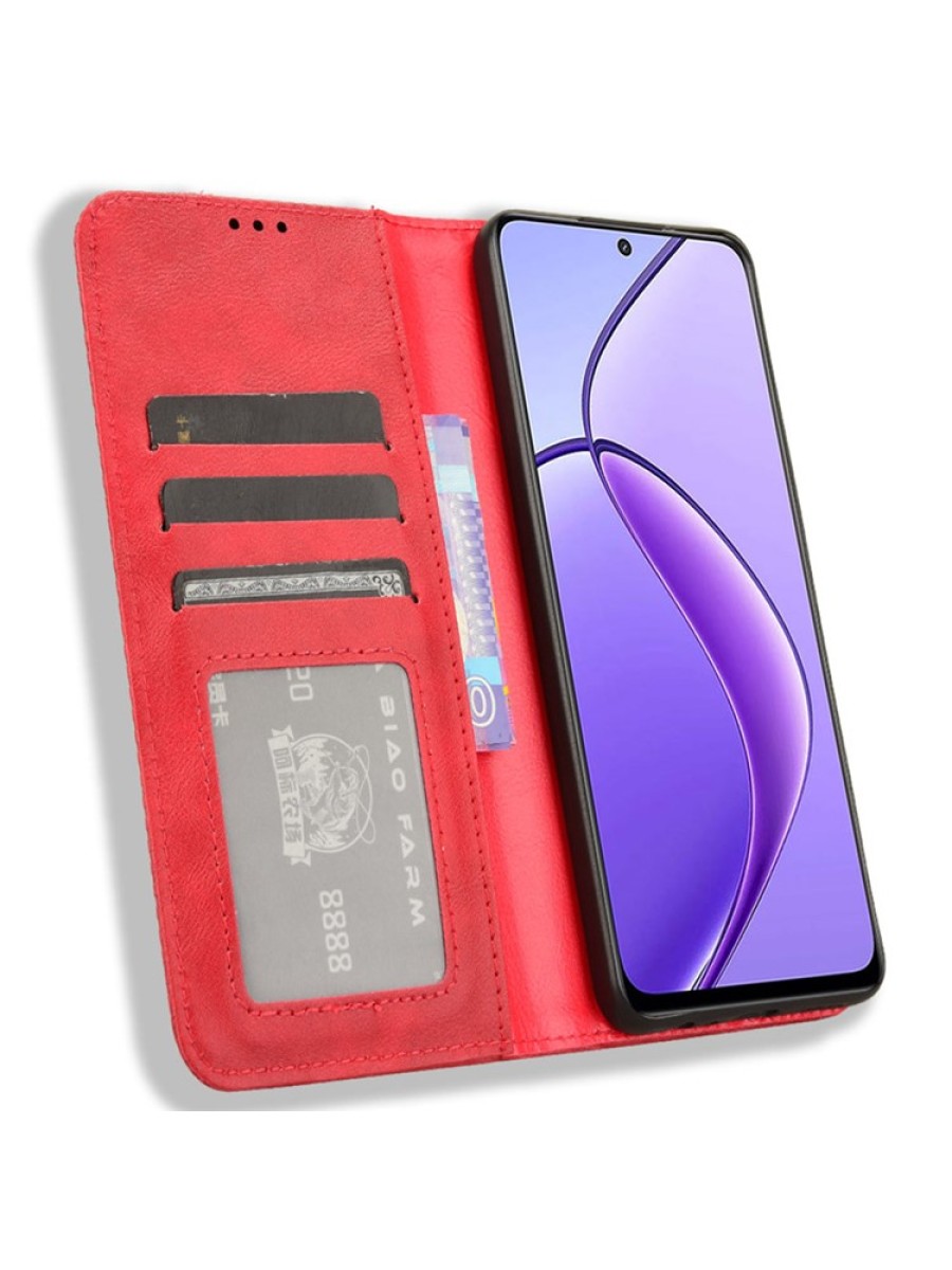 Калъф от еко кожа с мозаечни елементи тип портмоне за Realme 12x - червен