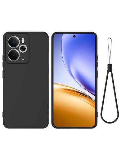 Предпазен устойчив на надраскване силиконов гръб с каишка за Realme 14 - черен