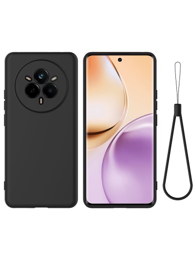 Предпазен удароустойчив силиконов гръб с каишка за Realme 14 Pro+ - черен Предпазен удароустойчив силиконов гръб с каишка за Realme 14 Pro+ - черен