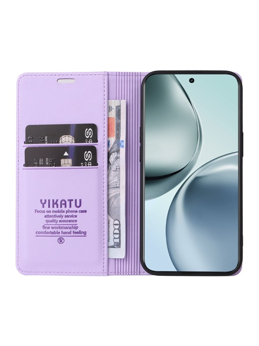 Калъф за телефон от еко кожа тип портмоне за Realme 14 Pro+ - лилав