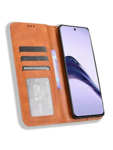 Калъф от еко кожа с ретро текстура тип портмоне за Realme 14 Pro Lite - кафяв