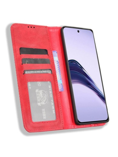 Калъф от еко кожа с ретро текстура тип портмоне за Realme 14 Pro Lite - червен