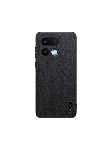 Удароустойчив гръб от еко кожа с дървесна текстура за Realme 16 Pro - черен