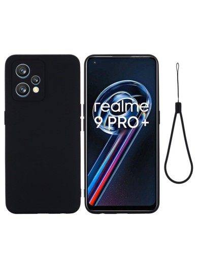 Предпазен устойчив на надраскване силиконов гръб с каишка за Realme 9 - черен