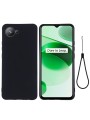 Предпазен удароустойчив силиконов гръб с каишка за Realme C30 - черен
