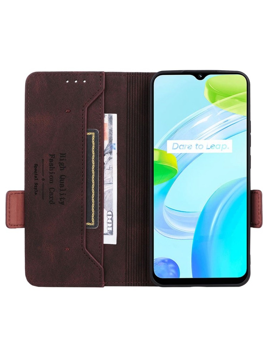 Предпазен калъф от еко кожа за Realme C30 - кафяв