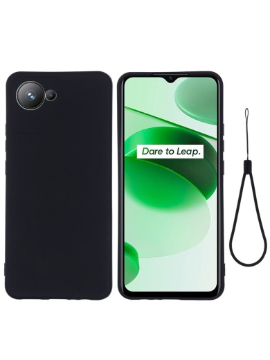Предпазен устойчив на надраскване силиконов гръб с каишка за Realme C30s - черен Предпазен устойчив на надраскване силиконов гръб с каишка за Realme C30s - черен
