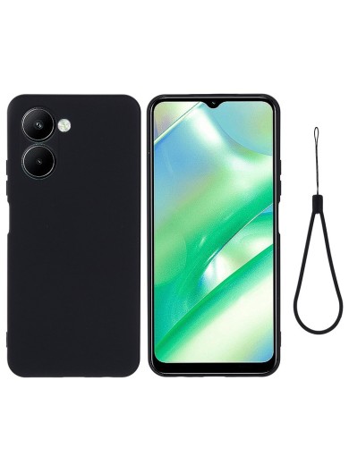 Предпазен устойчив на надраскване силиконов гръб с каишка за Realme C33 2023 - черен
