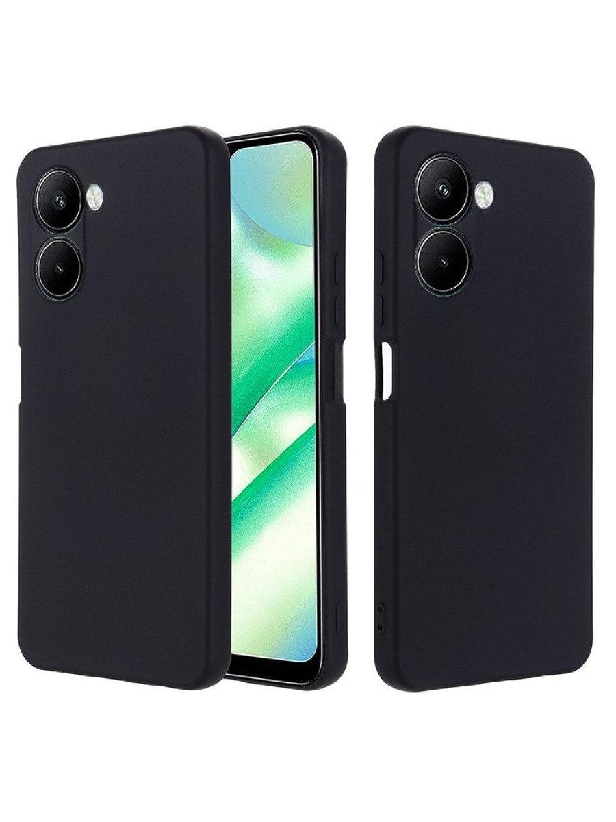 Предпазен устойчив на надраскване силиконов гръб с каишка за Realme C33 - черен