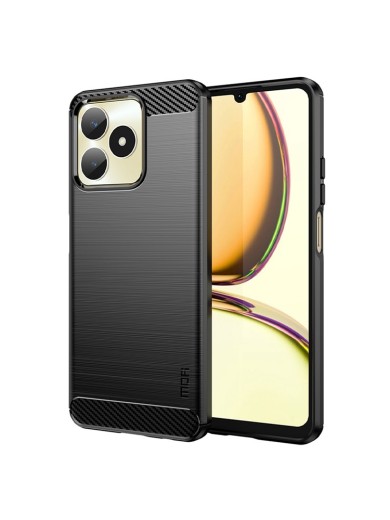 Мек предпазен гръб с текстура на карбонови влакна за Realme C51 - черен