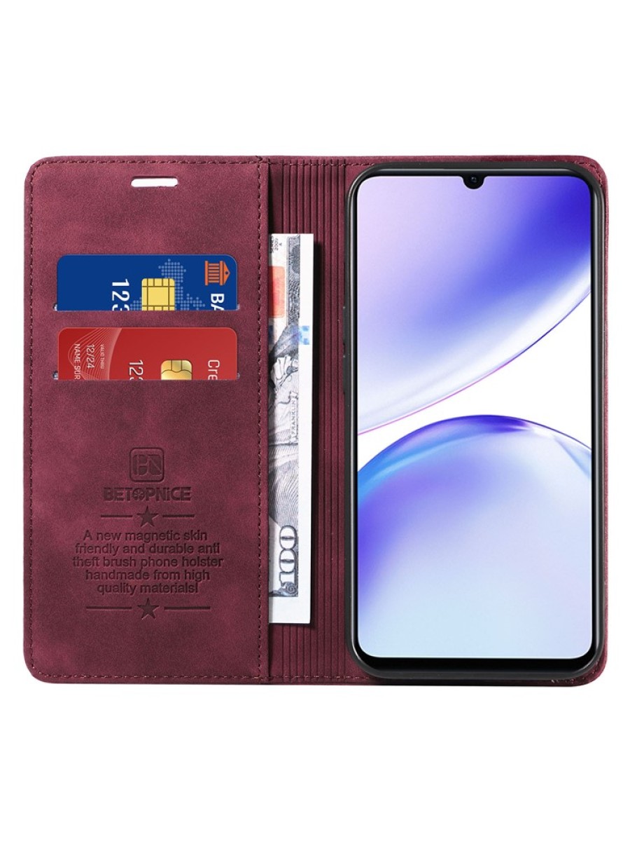 Калъф от еко кожа тип портмоне с RFID  блокираща технология за Realme C51 - червен