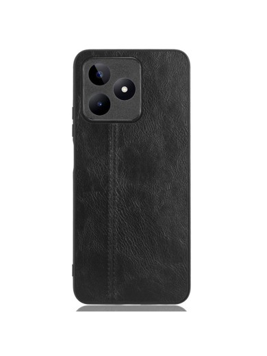 Предпазен гръб с текстура на телешка кожа за Realme C53 - черен