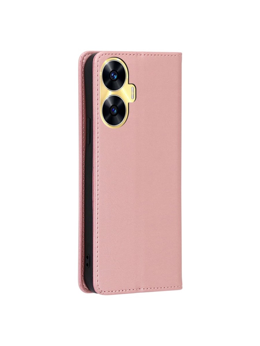Калъф от еко кожа тип портмоне за Realme C55 - розово злато
