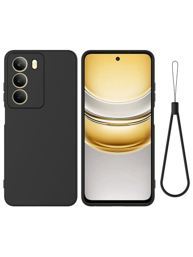 Предпазен устойчив на надраскване силиконов гръб с каишка за Realme C73 - черен