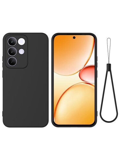 Предпазен устойчив на надраскване силиконов гръб с каишка за Realme C85 Pro - черен Предпазен устойчив на надраскване силиконов гръб с каишка за Realme C85 Pro - черен