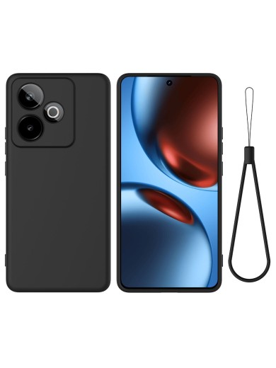 Предпазен устойчив на надраскване силиконов гръб с каишка за Realme GT 7 - черен Предпазен устойчив на надраскване силиконов гръб с каишка за Realme GT 7 - черен