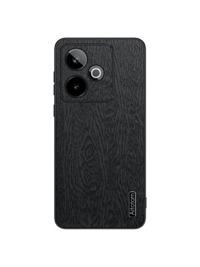 Удароустойчив гръб от еко кожа с дървесна текстура за Realme GT 7 - черен Удароустойчив гръб от еко кожа с дървесна текстура за Realme GT 7 - черен